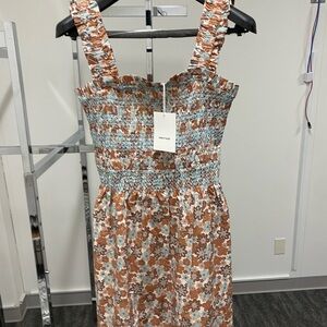 AUREUM Brown and Blue Floral Midi Dress